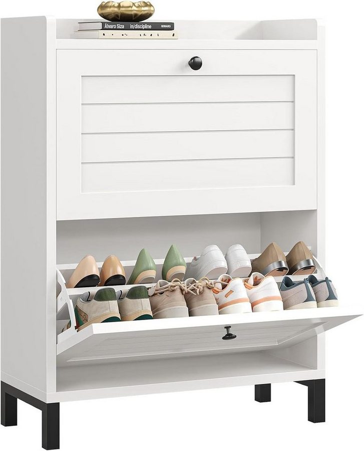 MSMASK Schuhschrank mit 2 Klappen, Verstellbare Böden für Flur, Eingangsbereich, Weiß (1-St) 30T x 80B x 90H cm, Weiß, Verstellbare Trennwände von MSMASK