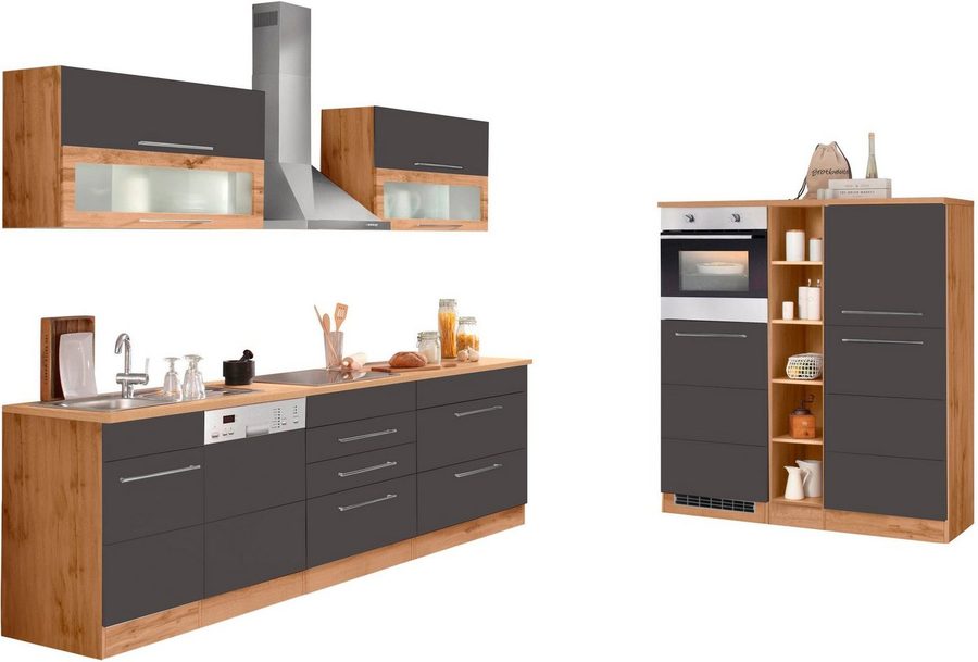 KOCHSTATION Küchenzeile KS-Wien, Breite 440 cm, wahlweise mit E-Geräten und Induktion
