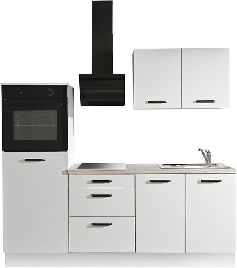 wiho Küchen Küchenzeile Compact: Kleines Format, große Ausstattung, optional mit E-Geräten, Variante ohne Kühlschrank, Breite 210 cm