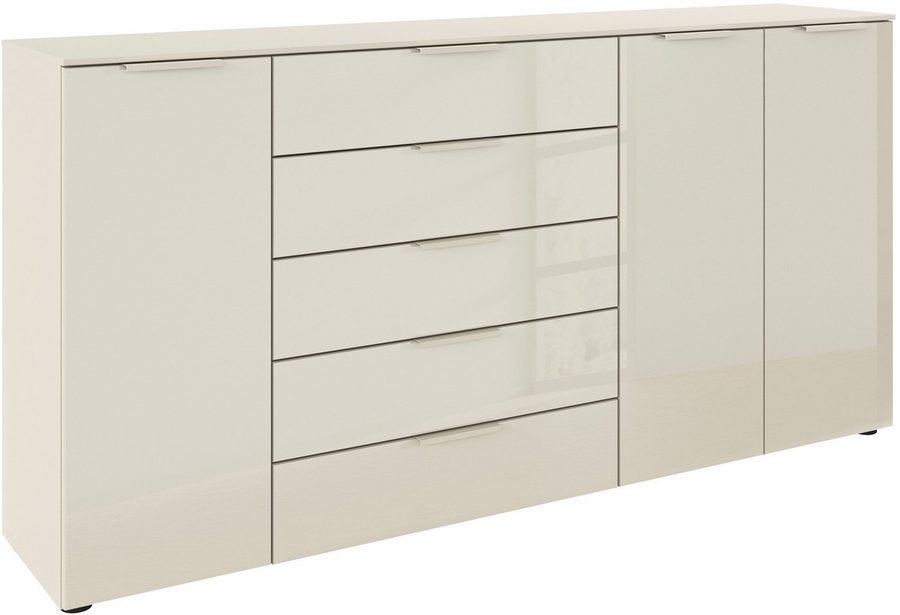 rauch Kombikommode Kommode Türkommode Sideboard Kombikommode FLIPP mit Glasfront (Breite 200 cm mit 4 Einlegeböden), 3-türig mit 5 Schubladen und Soft-Close-Funktion sowie Glasfront