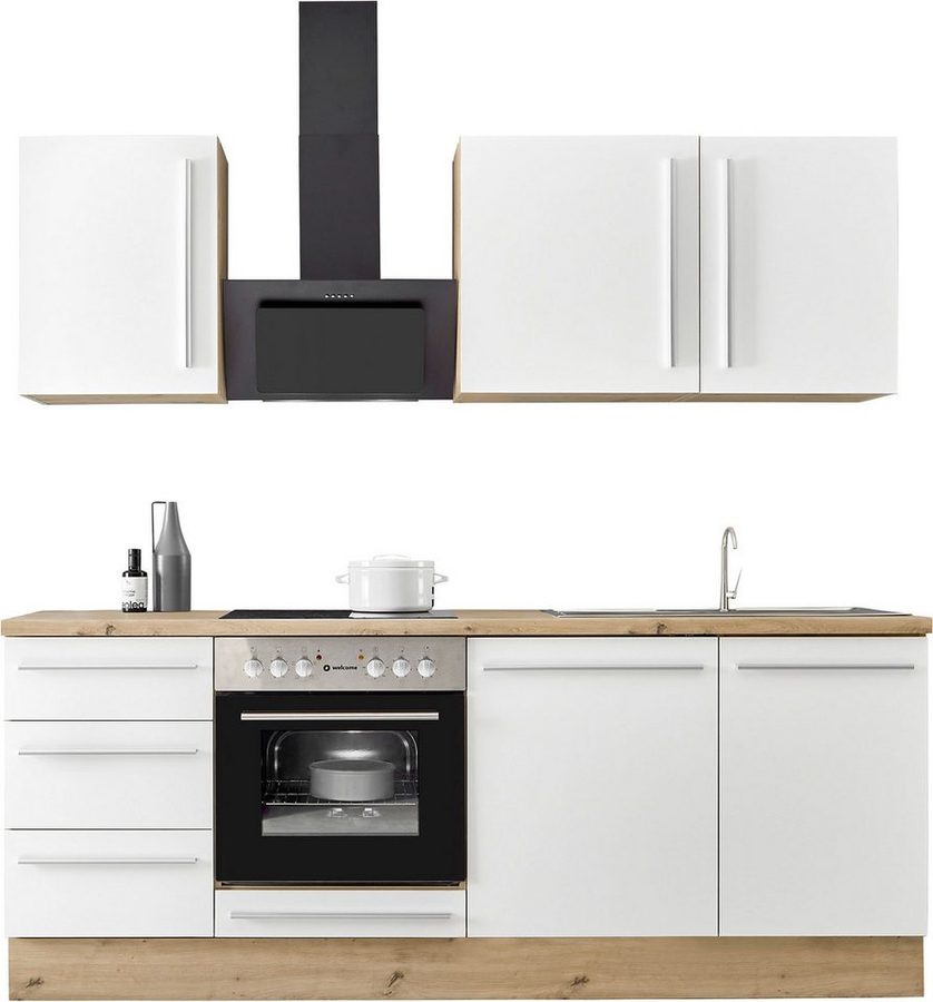 KOCHSTATION Küchenzeile KS-Florida mit 38mm starker Arbeitsplatte, Breite 220 cm, wahlweise mit E-Geräten, Soft-Close-Funktion