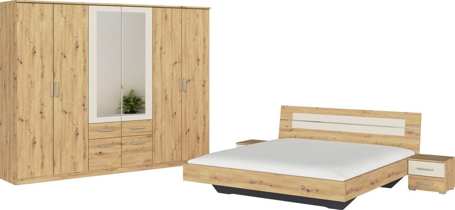 rauch Schlafzimmer-Set Komplettschlafzimmer Schlafzimmer BURANO mit Schrank in 3 Breiten, (Set, 4-tlg), Bett 180x200 cm und 2 Nachttische MADE IN GERMANY