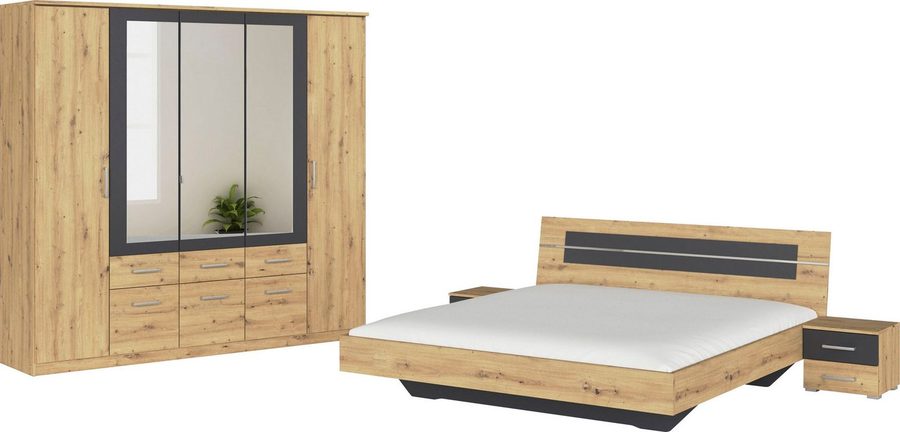 rauch Schlafzimmer-Set Komplettschlafzimmer Schlafzimmer BURANO mit Schrank in 3 Breiten, (Set, 4-tlg), Bett 180x200 cm und 2 Nachttischen MADE IN GERMANY