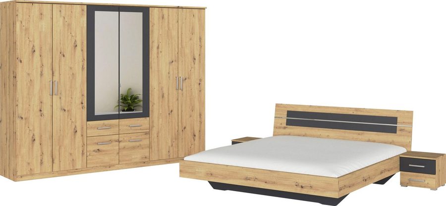 rauch Schlafzimmer-Set Komplettschlafzimmer Schlafzimmer BURANO mit Schrank in 3 Breiten, (Set, 4-tlg), Bett 180x200 cm und 2 Nachttischen MADE IN GERMANY