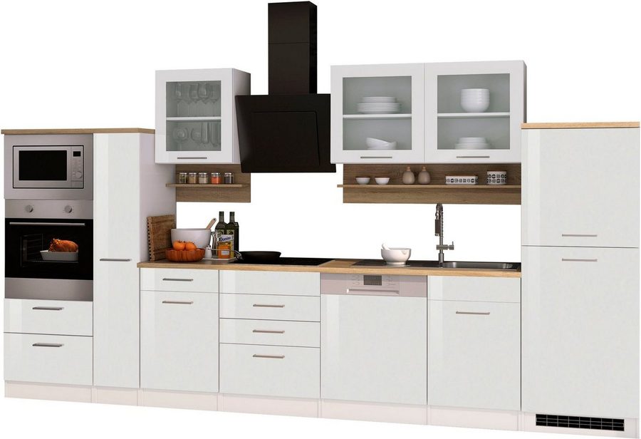 KOCHSTATION Küchenzeile KS-Mailand, Breite 370 cm, mit E-Geräten, MDF Fronten