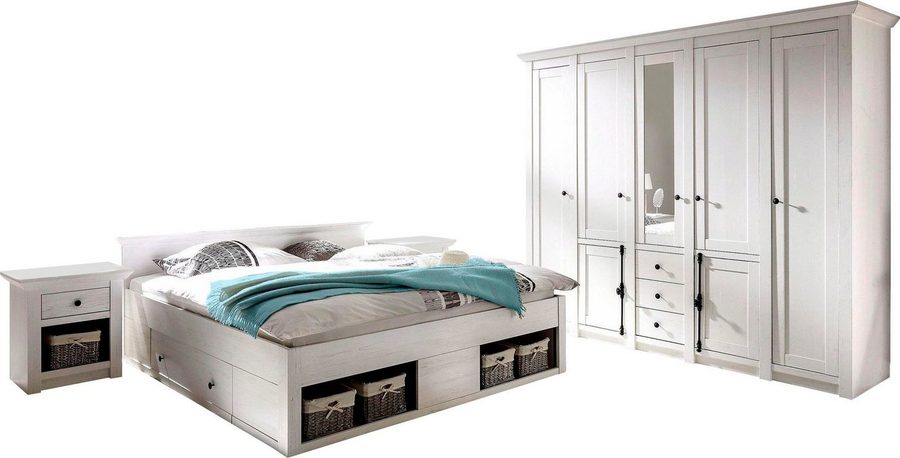 Home affaire Schlafzimmer-Set California, (Set, 4-tlg), groß: Bett 180 cm, 2 Nachttische, 5-trg Kleiderschrank