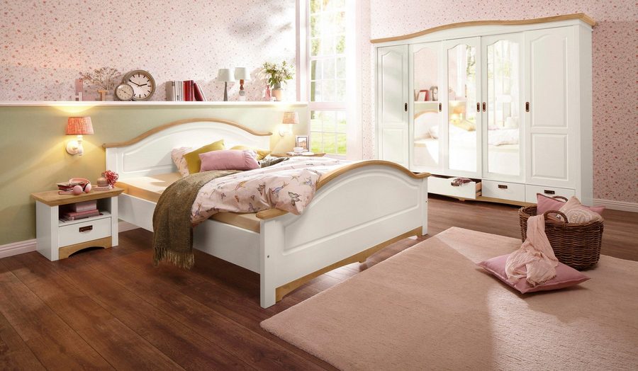 OTTO home Schlafzimmer-Set Konrad', komplettes Schlafzimmer mit großem Schrank, (Set, 4-tlg., Kleiderschrank 5 türig mit Schubladen, 2 Nachttische, Bett 180x200cm), mit 5-trg. Kleiderschrank, Bett 180/200 cm und 2 Nachttischen
