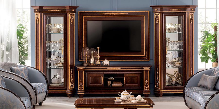 Xlmoebel TV-Schrank Wohnwand Vitrine Schrank im Rokoko Barock Design arredoclassic™ Made in Europa