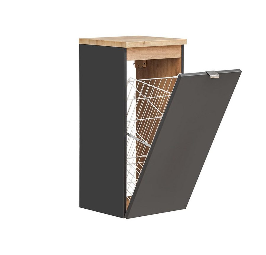 Lomadox Unterschrank TOSKANA-BLACK-56 Badezimmer Unterschrank Wäschekorb seidenmatt anthrazit 35/80/35cm von LOMADOX