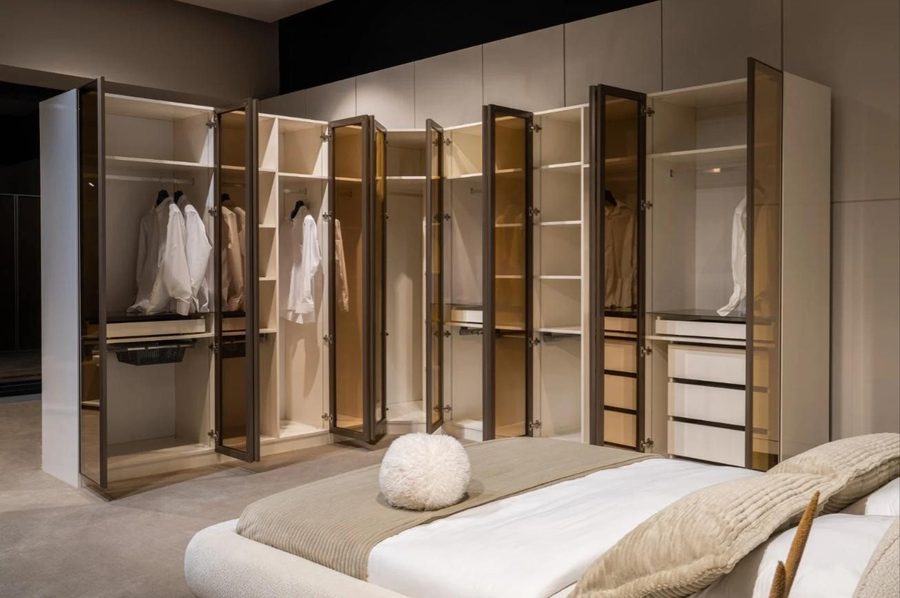 JVmoebel Eckkleiderschrank Ankleidezimmer Set Modulares Schranksystem Beige Moderner Stil Hell Made in Europa