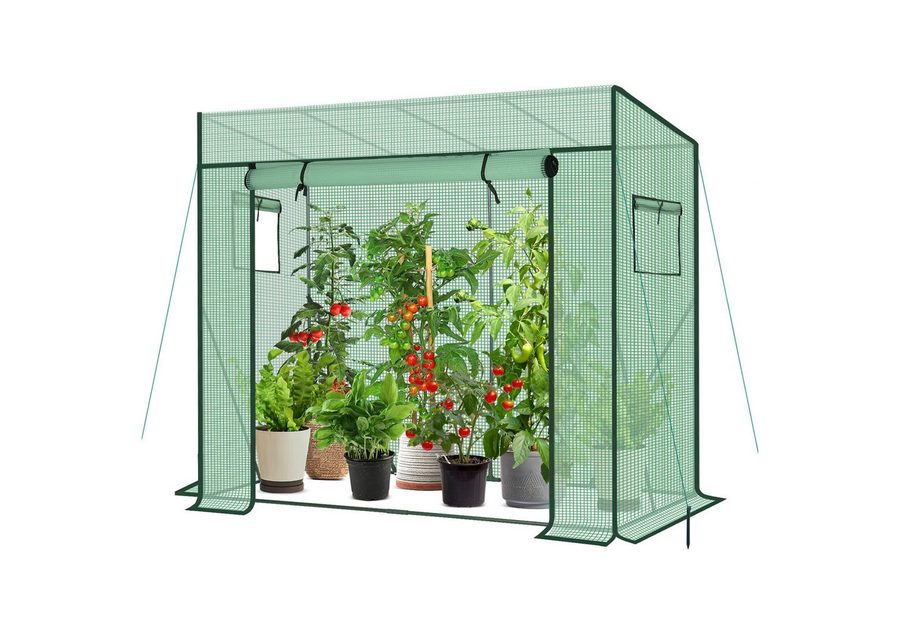 Sekey Gewächshaus Schrägdach Foliengewächshaus Tomatenhaus Begehbares Tomatengewächshaus, 200x77x146/169cm, 140g/m² PE Plane Wasserdicht Wetterfest Pflanzenhaus von Sekey