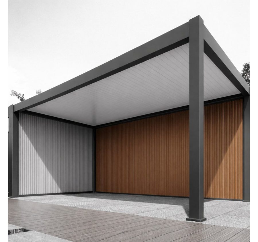 Weide Anlehncarport Weide WPC Holz Optik Wand für Carport 5,3 Meter, BxT: 496x4 cm, 237 cm Einfahrtshöhe