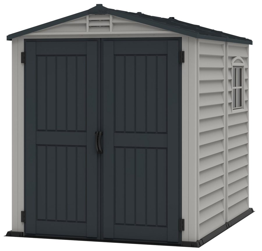 DURAMAX Gerätehaus Vinyl Duramax B. 186 x T. 190 x H. 213 cm, BxT: 186x190 cm, Kunststoff-Geräteschuppen mit Drehtür, Gerätehaus, Gerätebox