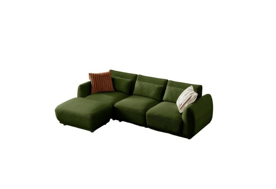 YHL Voyura Ecksofa Ecksofa Teddy Stoff Gepolsterte Rückenlehne – Schaumstoffkissen