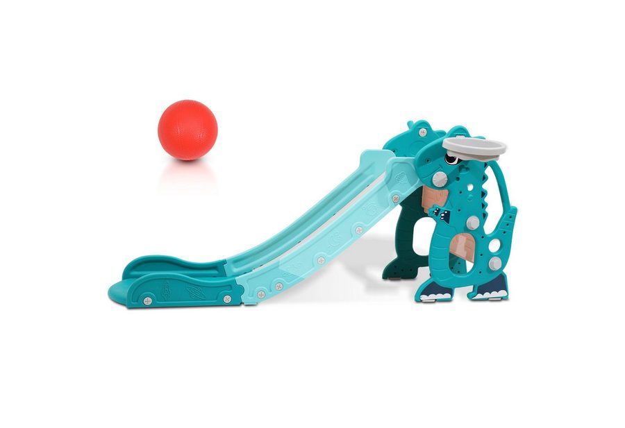 Clanmacy Rutsche 4-in-1 Kinderrutsche mit Basketballkorb Wurfring Englisch-Lerngerät von Clanmacy