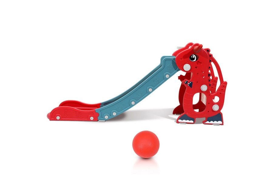 Clanmacy Rutsche 4-in-1 Kinderrutsche mit Basketballkorb Wurfring Englisch-Lerngerät von Clanmacy