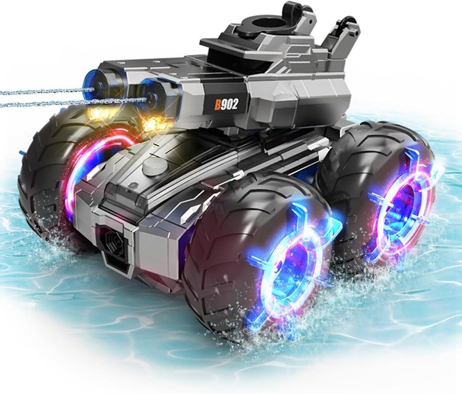 Vivitar RC-Auto Amphibisches Auto mit Wasserpistole 2in1 ferngesteuertes Auto & Boot (Stuntauto mit Wassersprühfunktion, robust, wiederaufladbar, 2,4-GHz-Fernbedienung, geländegängiges RC-Fahrzeug als Geschenk), wasserdicht, Offroad-Monstertruck für Kinder, 2 Akkus, lange Spielzeit von Vivitar