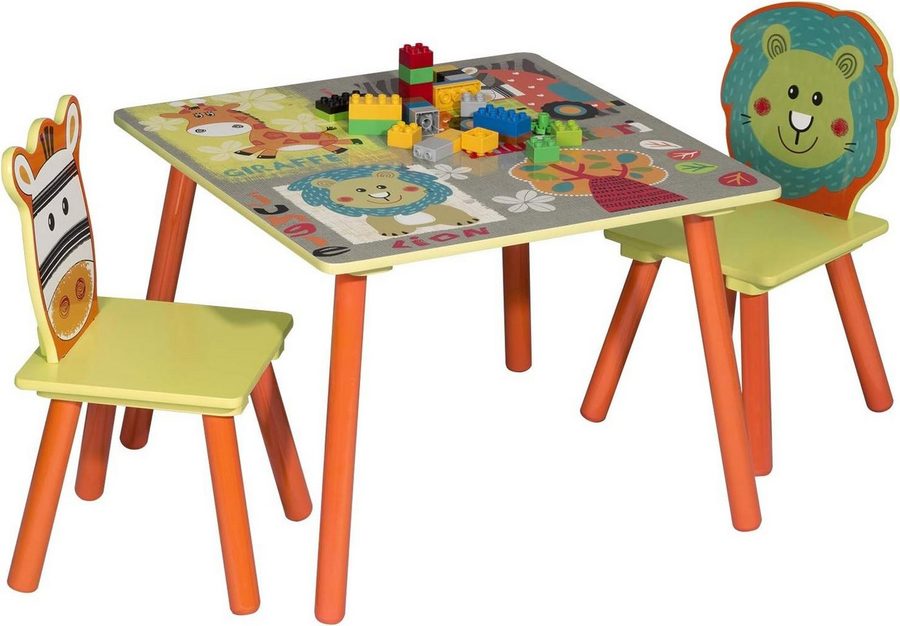 Woltu Sitzgruppe, (3-tlg), Waldtiere Tisch&Stuhlsets Kindertisch mit 2 Stühle von WOLTU