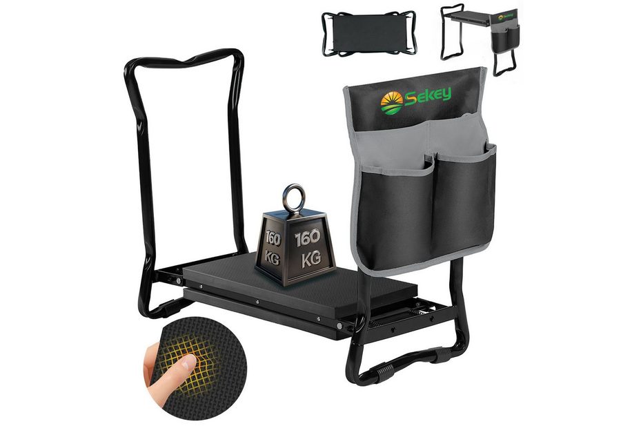Sekey Kniebank 2 in 1 XXL Kniebank für Gartenarbeit Gepolstert Gartenhocker Klappbar, 2 in 1 Höhenverstellbar Gartenbank mit Werkzeugtasche 60 x 49 x 27,5cm von Sekey
