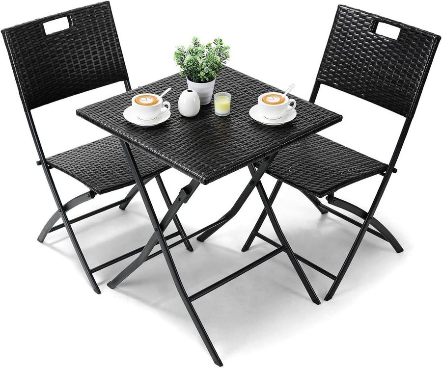 TLGREEN Balkonset 3-teiliges Rattan Gartenmöbel Set, (Hochwertiges PE-Rattan + Verstärkter Metallrahmen, Wetterfest & Pflegeleicht), Gartenmöbel Set Ideal für Garten, Terrasse, Balkon & Café von TLGREEN