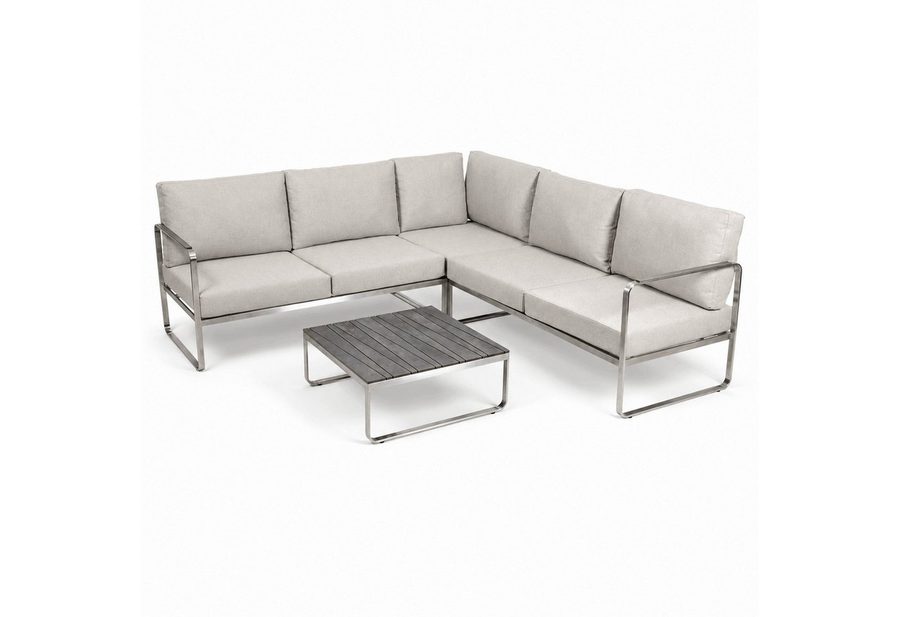 Greemotion Gartenlounge-Set Sydney Edelstahl-Ecklounge beige mit Tisch und Liegefunktion, (inkl. Auflagen), Farbe Edelstahl/Beige