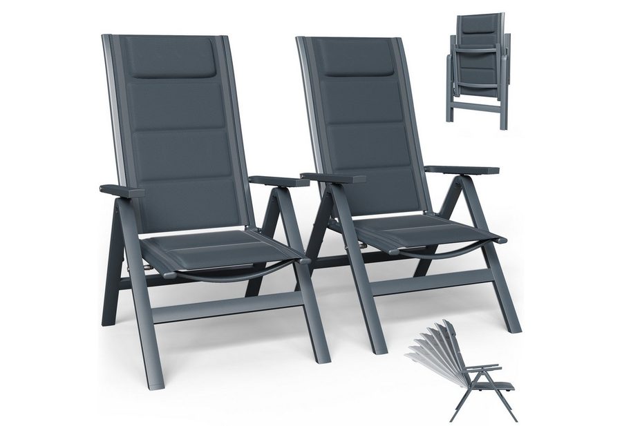 Furnicopia Gartenstuhl Gartenstühle Faltbarer Liegesessel Hochlehner Alu 7-fach verstellbar (Set, 2 St), Bis 120 kg, Stabile Gartenstühle mit Rückenlehne & Armlehnen von Furnicopia