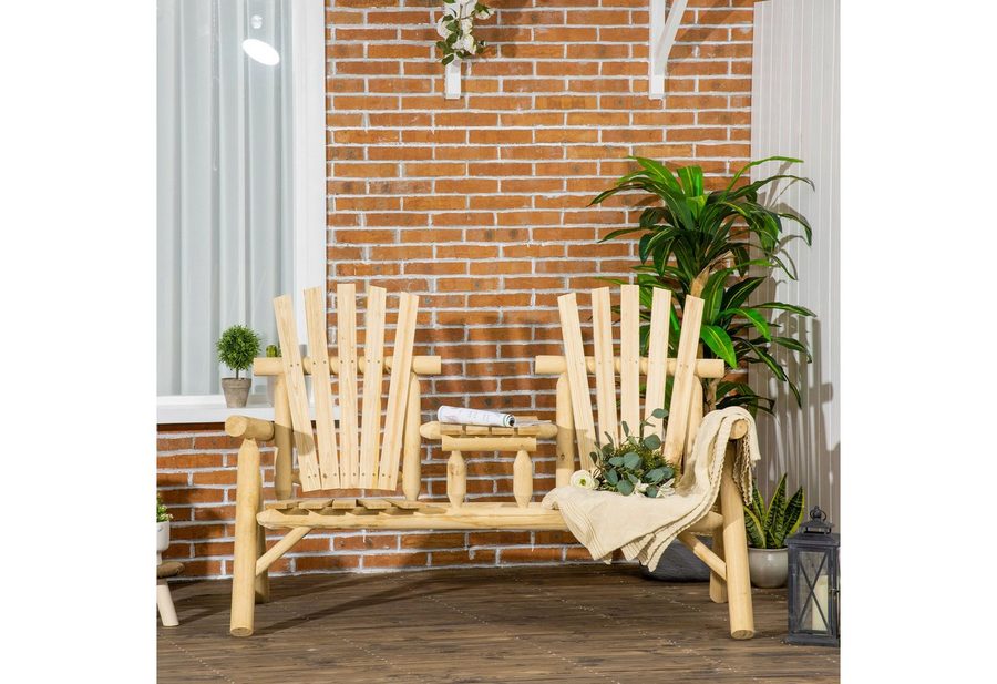 Outsunny Gartenbank mit Tisch, Gartenmöbel, Sitzbank, Holzbank für 2 Personen von Outsunny