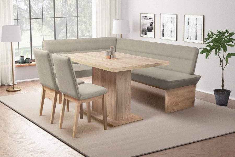 OTTO home Eckbankgruppe Beluna + Cross Essecke Sitzgruppe Eckbank Küchenbank, (Set, 4-tlg., Eckbank, 2 Stühle und Tisch), Sitzgruppe Esszimmer Stühle Tisch und Bank bequem gepolstert