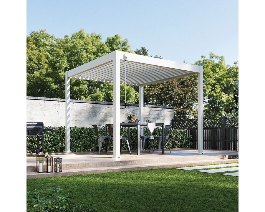 Weide Pergola Classic Pavillon Terrassenüberdachung Aluminium 3 x 3 M weiß, BxTxH: 300x300x255 cm, (Hochwertigstes Aluminium & verzinkte Stahl-Lamellen, Komplettset)