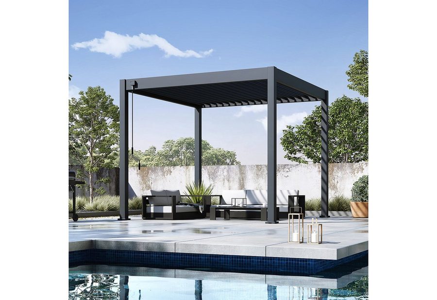 Weide Pergola Classic Pavillon Terrassenüberdachung Aluminium 3 x 5,3 M anthrazit, BxTxH: 300x300x255 cm, (Hochwertigstes Aluminium & verzinkte Stahl-Lamellen, Komplettset)