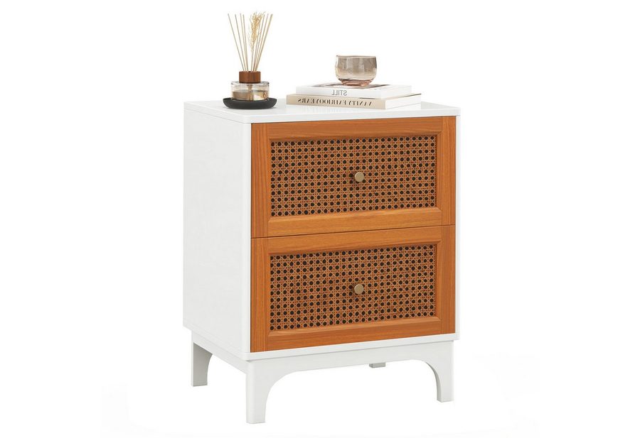 COSTWAY Nachttisch (1-St), Rattan Nachtschrank, mit 2 Schubladen, 46 x 33 x 59,5 cm von COSTWAY
