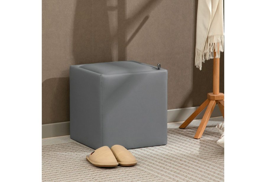 HOMCOM Sitzbank Sitzhocker Hocker mit Deckel, Kunstleder 40 x 40 x 40 cm (Bank mit Stauraum, 1-St., Sitztruhe), MDF-Rahmen, Grau von HOMCOM