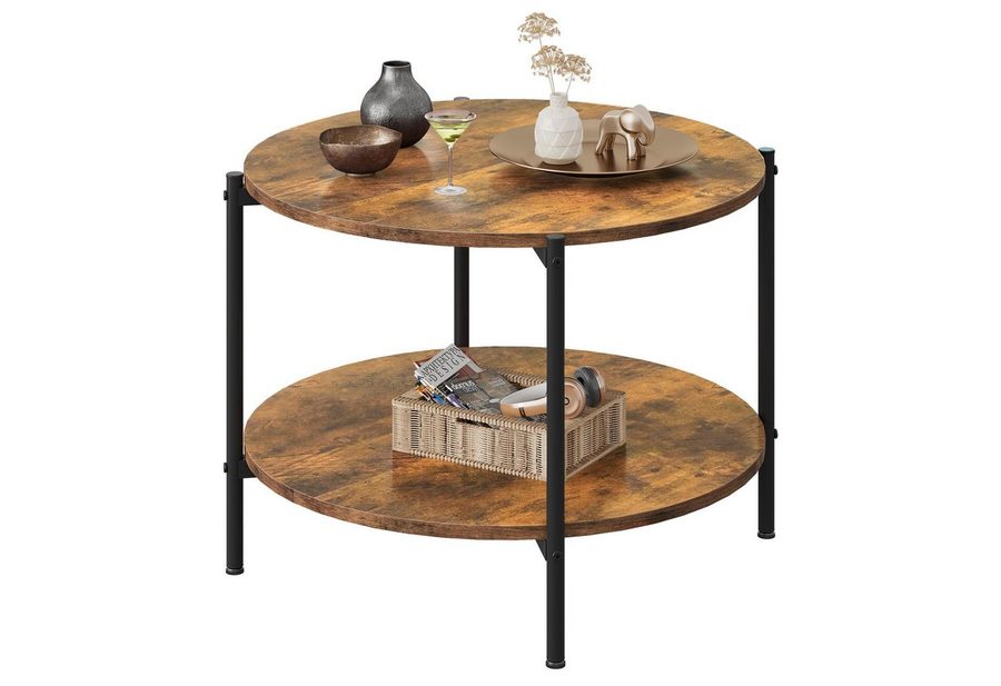 WLIVE Couchtisch Couchtisch rund mit 2 Ebenen, Beistelltisch Holz mit Metallgestell (Packung, 1 Tisch), Wohnzimmertisch mit Metallrahmen, für Wohnzimmer, Schlafzimmer von WLIVE