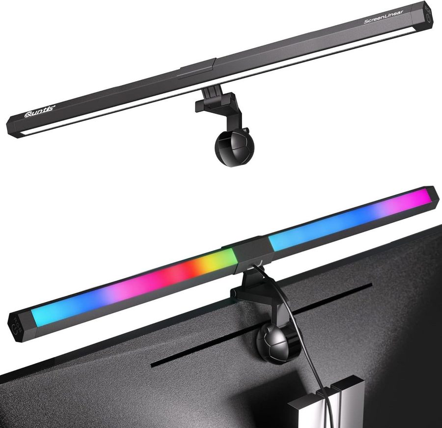 Quntis LED Schreibtischlampe 51cm 2in1 Monitor Lampen monitor licht klemmleuchte mit kabel RGB, Gaming RGB, LED wechselbar, Variables RGB-Umgebungslicht, Tageslichtweiß, pc bildschirmlampe für Büro Jugendzimmer Studie rgb beleuchtung gaming von Quntis