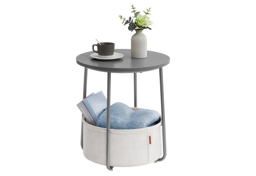 VASAGLE Beistelltisch kleiner Tisch Stauraum für Wohnzimmer, rund, klein, Couchtisch, Wohnzimmertisch, Korb von VASAGLE