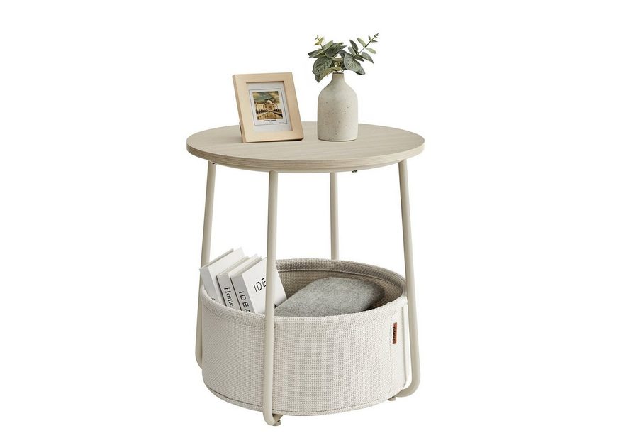 VASAGLE Beistelltisch kleiner Tisch Stauraum für Wohnzimmer, rund, klein, Couchtisch, Wohnzimmertisch, Korb von VASAGLE