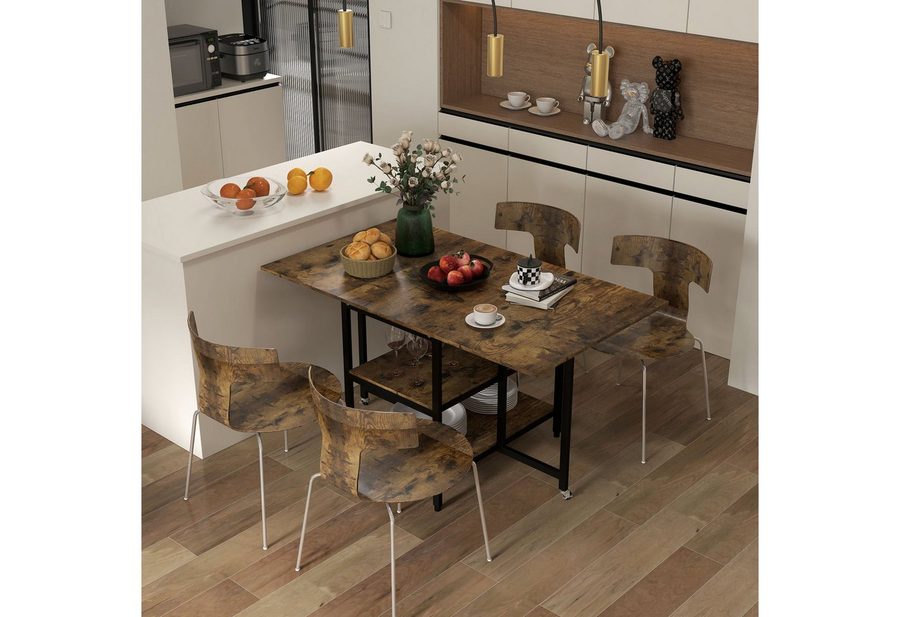 HOMCOM Klapptisch Esstisch ausziehbar klappbar rechteckig Mobiler Küchentisch (Wohnzimmertisch, 1-St., Esszimmertisch), Rustikal-Braun 140 x 80 x 75 cm von HOMCOM