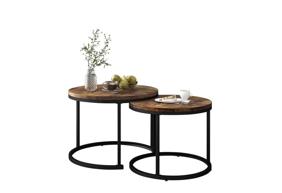 Merax Couchtisch Set rund Satztisch Wohnzimmertisch 1,5 cm Platte, Set rund Satztisch Wohnzimmertisch 1,5 cm Platte, aus Holz, Industrial von Merax