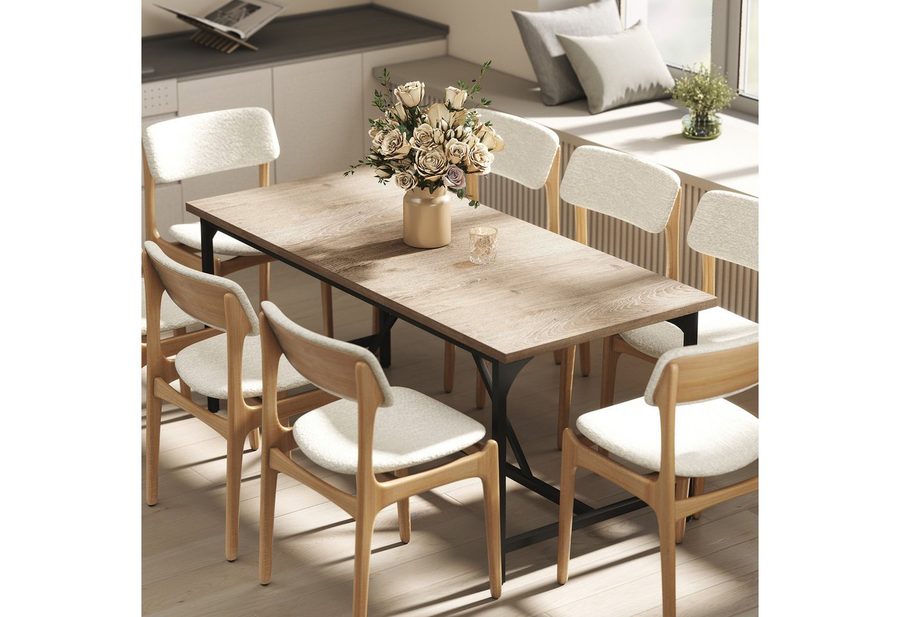 HOMCOM Esstisch Küchentisch für 6-8 Personen, Rechteckig, 3cm Tischplatte, Schwarz (Esszimmertisch, 1-St., Küchentisch), Große Tischplatte, Holzoptik, Metallgestell von HOMCOM