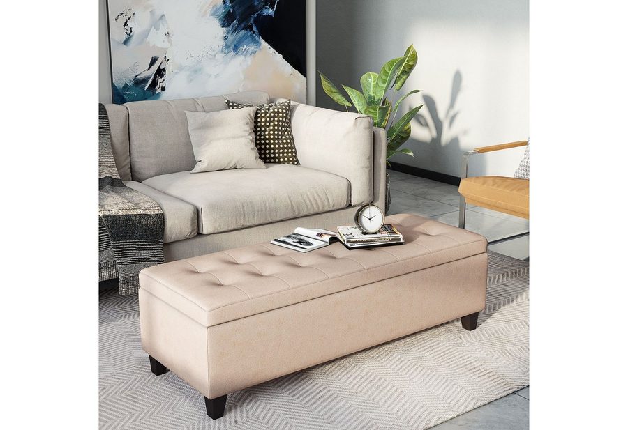 HOMCOM Sitzbank Truhenbank, Aufbewahrungsbank, Schlafzimmer, 125 x 49 x 41,5 cm (Bettbank, 1-St., Polsterbank), für Wohnzimmer, Beige von HOMCOM