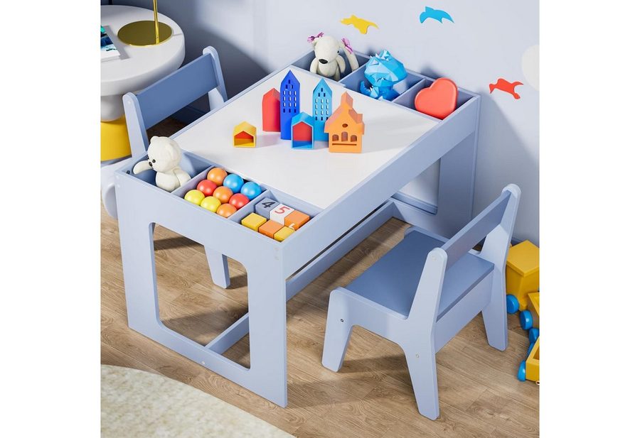 TLGREEN Kindertisch mit 2 Stühlen, Kindersitzgruppe (Kinder Tisch Stuhl Set mit wendbarer Tischplatte, 80 x 48 x 48 cm), Kinderschreibtisch für Schule, Kindertagesstätte, Kinderzimmer von TLGREEN