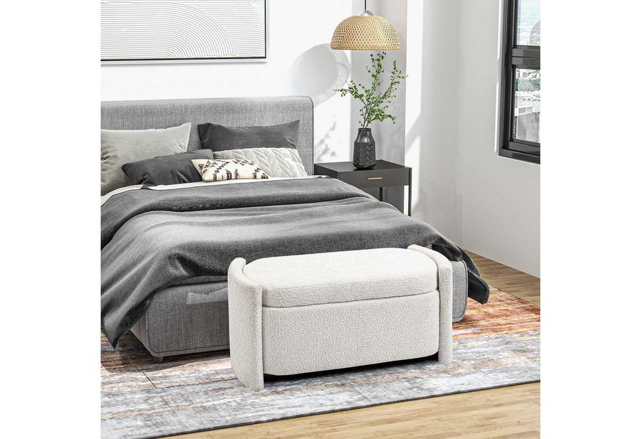 HOMCOM Sitzbank Bettbank mit Stauraum, Teddy-Samtoptik, Sitztruhe, Schlafzimmer (Aufbewahrungsbank, 1-St., Lagerbank), Creme, 105 x 44 x 45,5 cm von HOMCOM