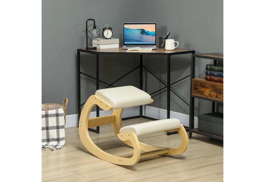 HOMCOM Stuhl Kniestuhl Ergonomisch, Kniestuhl aus Holz, Gesundheitsstuhl (Schreibtischstuhl, 1 St), für Homeoffice, zur Verbesserung der Körperhaltung, Cremeweiß von HOMCOM