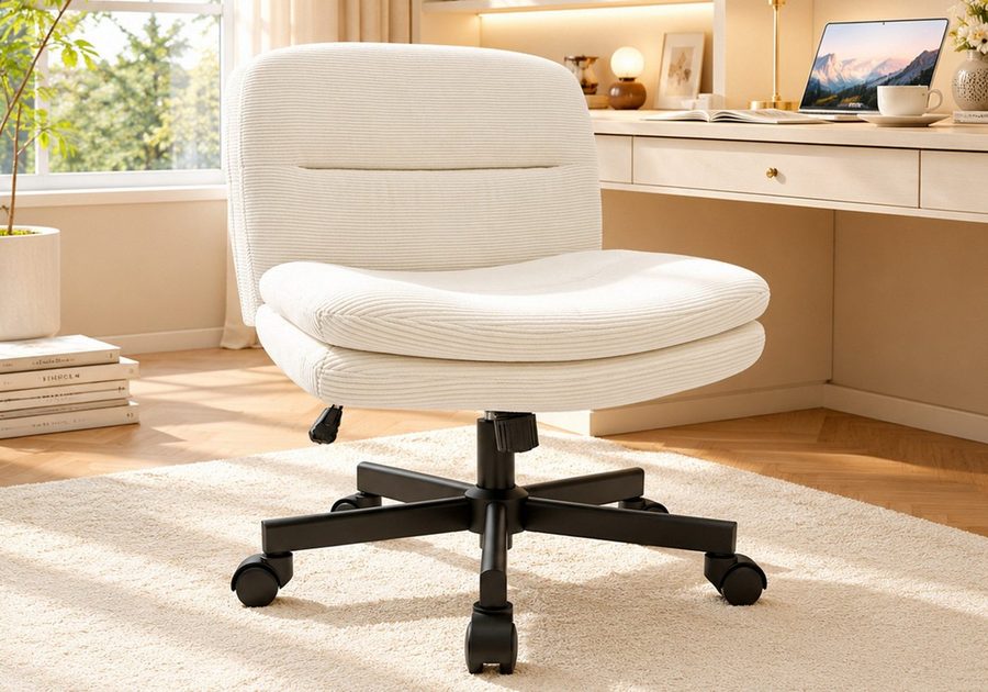 Durrafy Drehstuhl Bürostuhl aus Samt, Schminkstuhl ohne Armlehnen, mit Rollen (1er Set), für Schminktisch & Homeoffice, 360° drehbar, höhenverstellbar, 160 kg von Durrafy