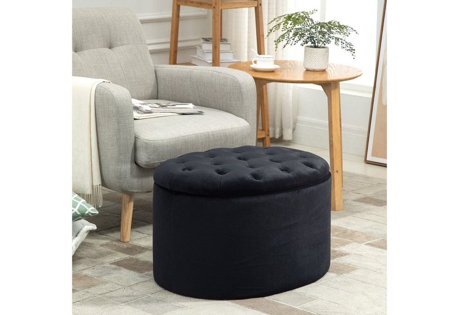 HOMCOM Sitzbank Polsterbank mit Samtoptik, Sitztruhe Ovale Form, Truhenbank (Aufbewahrungsbank, 1-St., Lagerbank), samtartiges Polyester Schwarz 71 x 52 x 42 cm von HOMCOM