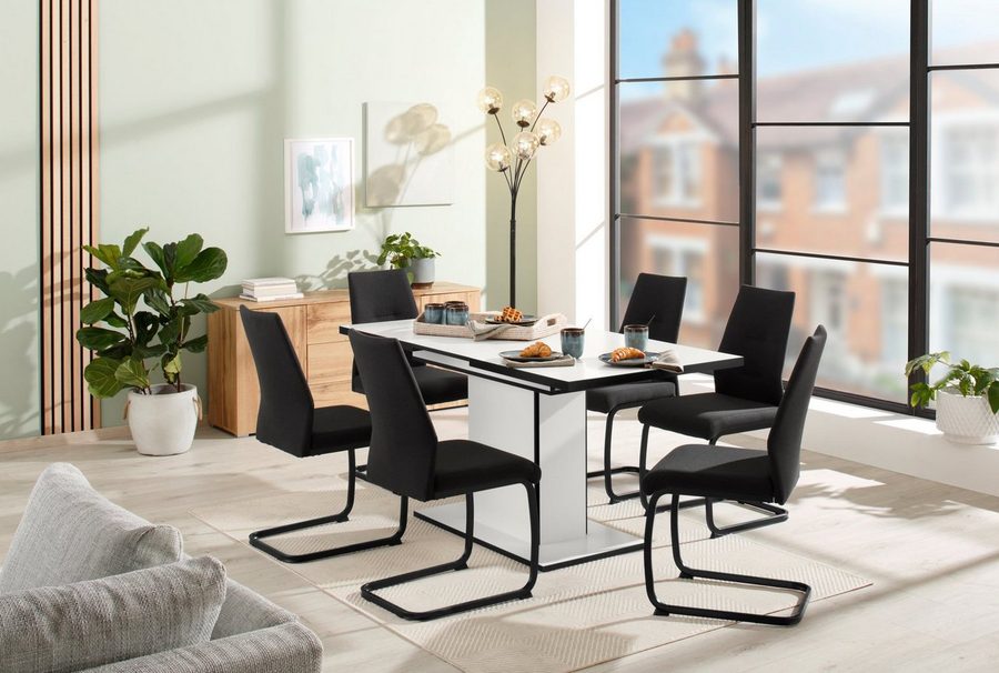 HELA Essgruppe Ariana, Esstisch mit 6 Stühlen, ausziehbarer Küchentisch, (Set, 7-tlg., 1 Tisch ausziehbar / 6 Stühle), Tisch 120-160cm, 6 Stühle mit hoher Belastbarkeit von Hela