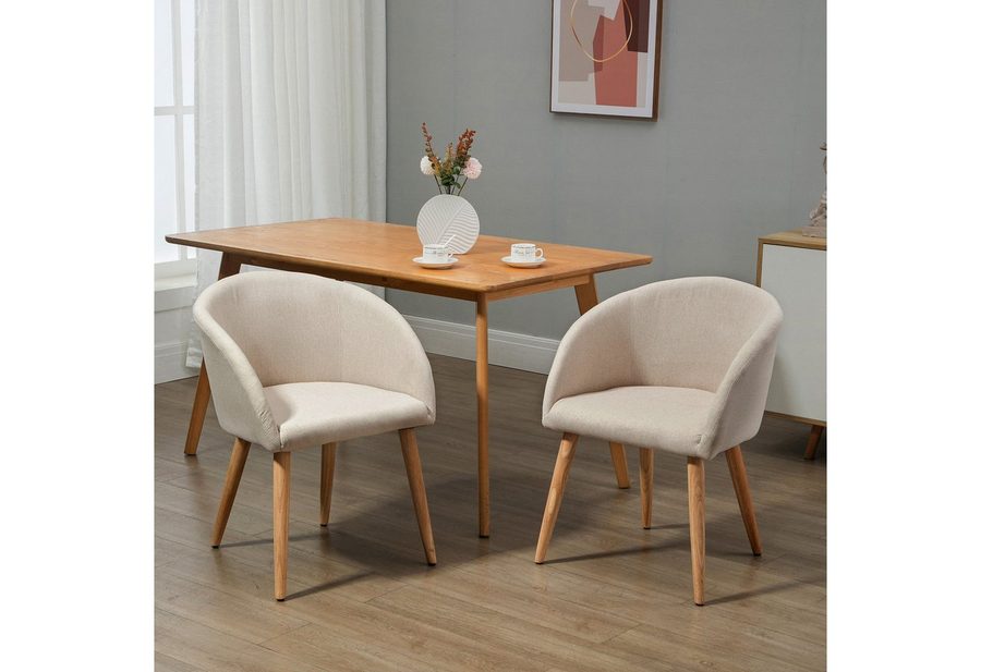 HOMCOM Esszimmerstuhl Polsterstuhl mit Armlehne, Leinen-Optik, Holzbeine, Sessel (Küchenstuhl, 2 St), für Esszimmer, Wohnzimmer, Beige von HOMCOM