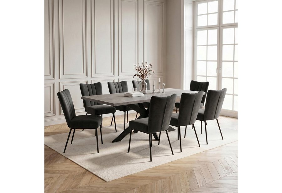 Jiexi Essgruppe Esstisch Ausziehbar 160-200cm mit Samtstühlen Metallbeine