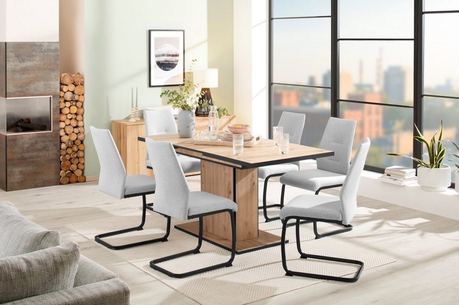 HELA Essgruppe Ariana, Esstisch mit 6 Stühlen, ausziehbarer Küchentisch, (Set, 7-tlg., 1 Tisch ausziehbar / 6 Stühle), Tisch 120-160cm, 6 Stühle mit hoher Belastbarkeit von Hela