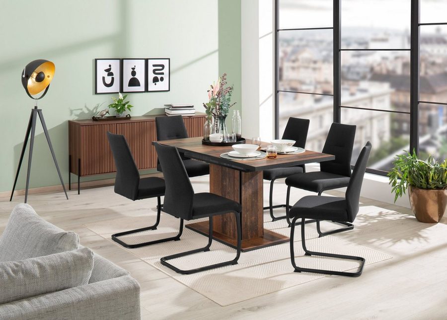 HELA Essgruppe Ariana, Esstisch mit 6 Stühlen, ausziehbarer Küchentisch, (Set, 7-tlg., 1 Tisch ausziehbar / 6 Stühle), Tisch 120-160cm, 6 Stühle mit hoher Belastbarkeit von Hela